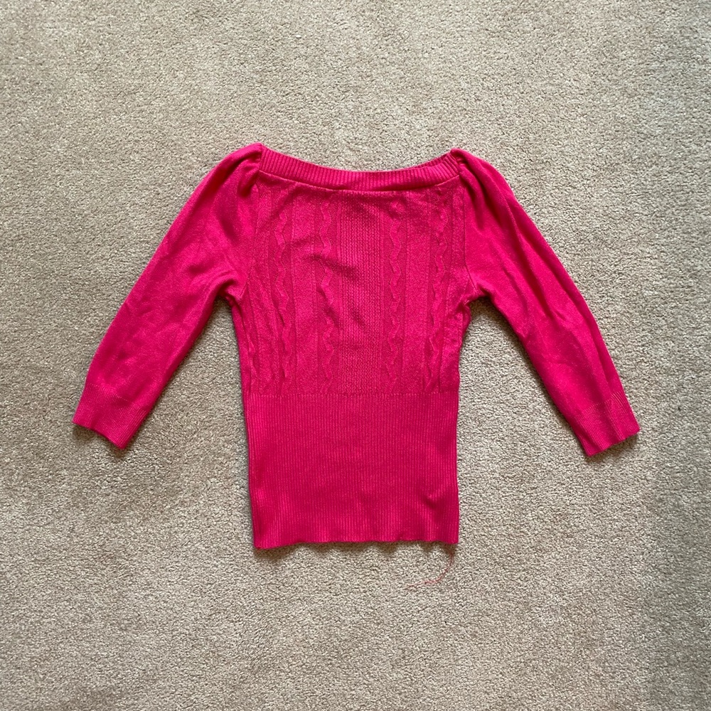 Bebe pink flamenco boatneck cable sweater